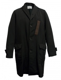 Mens coats online: Kolor black coat with brown pocket