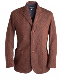 Mens suit jackets online: Brown Haversack Jacket with embossed diamond pattern