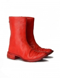 Mens shoes online: Red leather boots with spiral zip