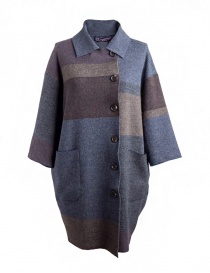Womens coats online: M.&Kyoko egg-shaped brown beige blue striped coat