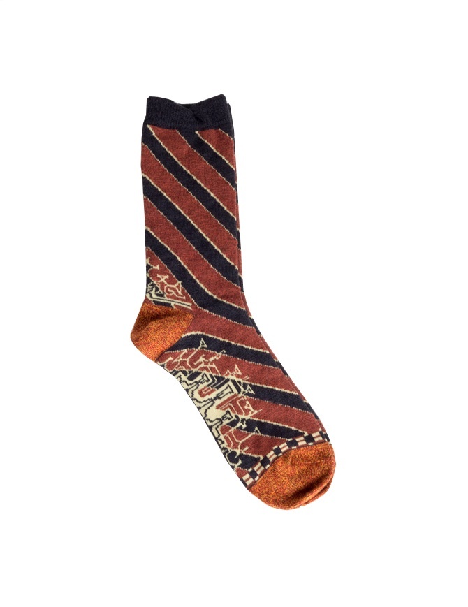 Kapital socks with black and rust stripes K1604XG572 SOCKS BLK socks online shopping