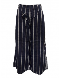 Womens trousers online: Kapital navy striped cropped trousers