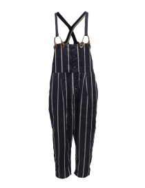 Womens trousers online: Kapital navy blue striped dungarees