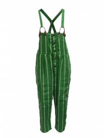 Womens trousers online: Kapital green striped dungarees