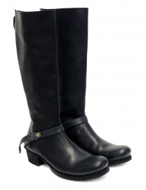 Womens shoes online: M.A+ high boots in black leather with buckle and zipper