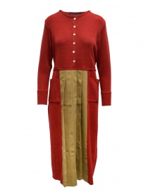 Womens dresses online: Hiromi Tsuyoshi red and beige pleated dress