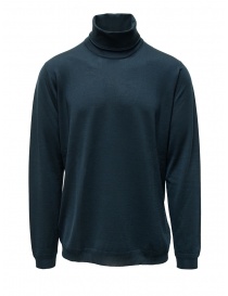 Men s knitwear online: Goes Botanical petroleum blue Merino wool turtleneck