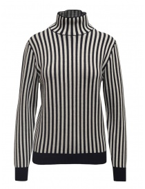 Women s knitwear online: Sara Lanzi white and blue striped turtleneck