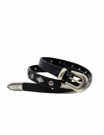 Belts online: Post&Co 8147 black leather belt with metallic decorations