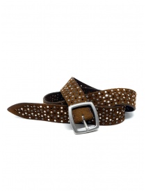 Belts online: Post&Co TC321 perforated and studded cognac suede belt