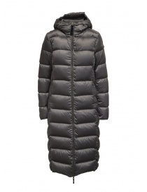 Womens coats online: Parajumpers Leah long grey down jacket with hood