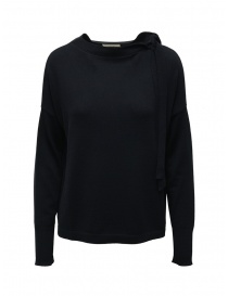 Women s knitwear online: Ma'ry'ya navy sweater with ribbons on the neck