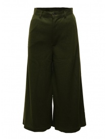 Pantaloni donna online: Zucca pantaloni ampi cropped in lana verde khaki