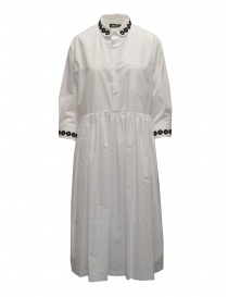 Womens dresses online: Miyao long white shirt dress with black embroidery