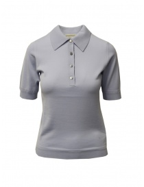 Womens t shirts online: Goes Botanical polo shirt in light blue Merino wool