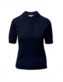 Womens t shirts online: Goes Botanical polo shirt in blue Merino wool