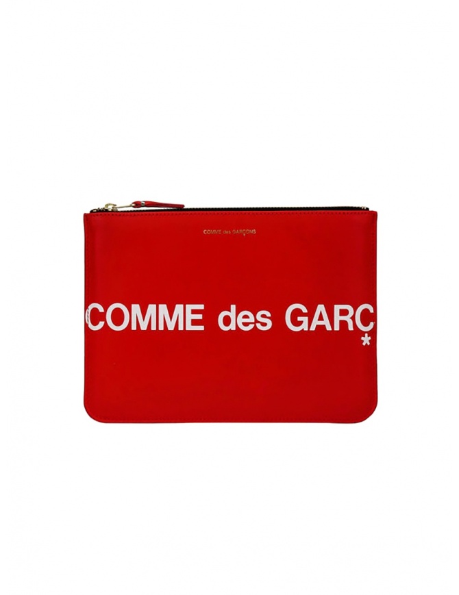 Comme des Garçons busta media in pelle rossa con logo grande SA5100HL HUGE LOGO RED portafogli online shopping