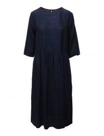 Womens dresses online: Vlas Blomme long dress in blue striped linen
