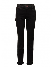 Womens jeans online: D.D.P. black jeans with leather details