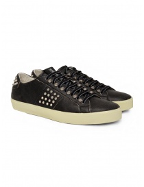 Mens shoes online: Leather Crown LC148 Studlight black sneakers with studs