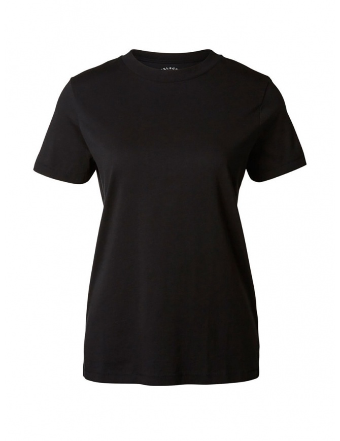 Selected women's black T-shirt Pima cotton