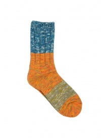 Socks online: Kapital blue, orange, green horizontal striped socks