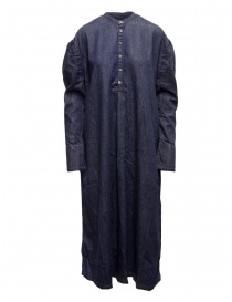 Womens dresses online: Kapital long Henry dress in dark blue denim