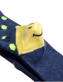Kapital blue socks with smiley heel and green polka dots price