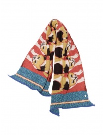 Kapital Japan Mike Happy red wool scarf with cats