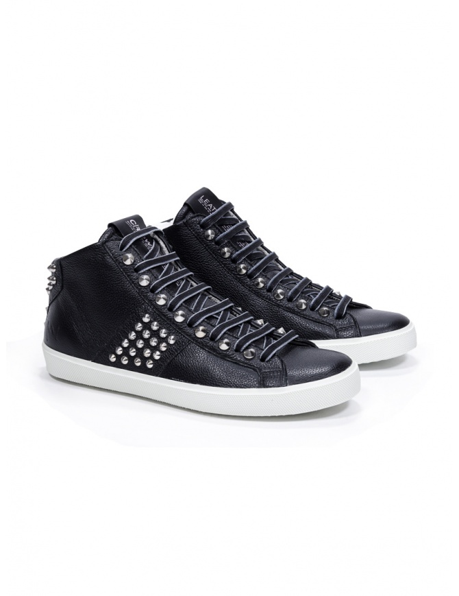 Leather Crown STUDBORN women's black studded mid top sneaker