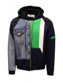 Men s knitwear online: QBISM blue, green and denim hooded sweatshirt with zip