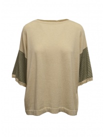 Ma'ry'ya beige cotton sweater with striped sleeves YGK128_7BEIGE/MILITARY order online