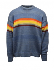Men s knitwear online: Kapital Rainbow & Rainbowy blue sweater with Smiley elbows
