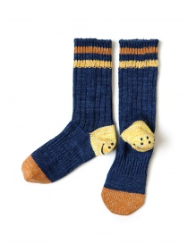 Kapital Happy Heel blue socks with smiley on the heel and orange toe EK-1447 NAVY order online
