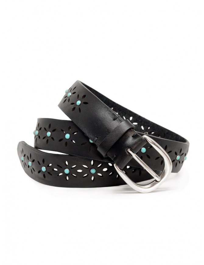 Post & Co. black leather belt with turquoise TC825 MORB NERO belts online shopping