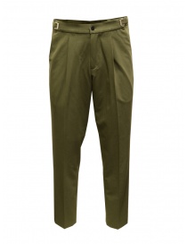Mens trousers online: Cellar Door Leo T olive green cropped pants with buckles