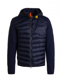Parajumpers Nolan blue hooded down jacket with fabric sleeves PMHYBWU02 NOLAN NAVY 562 order online