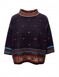 Women s knitwear online: M.&Kyoko reversible blue pullover with three quarter sleeves