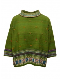 Women s knitwear online: M.&Kyoko reversible green pullover with three quarter sleeves