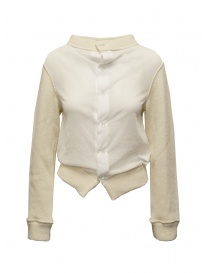 Womens cardigans online: Miyao white chiffon cardigan with wool sleeves
