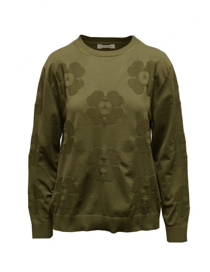 Monobi maglia verde militare con fiori 3D 11659509 F 31942 FOREST maglieria donna online shopping