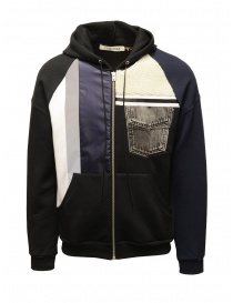 Men s knitwear online: Qbism black hooded sweatshirt with plush detail