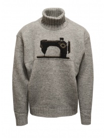 Men s knitwear online: Kapital grey turtleneck sweater with sewing machine