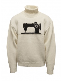 Men s knitwear online: Kapital white turtleneck sweater with sewing machine