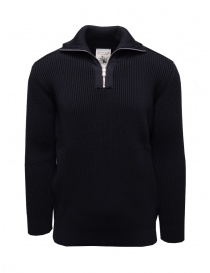 S.N.S Herning blue wool sweater with short zip 722-00K U2530 ARMY BLUE order online
