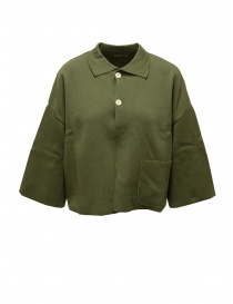 Cardigan donna online: Ma'ry'ya cardigan in cotone verde colletto a camicia