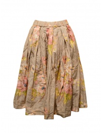 Womens skirts online: Casey Casey midi skirt in beige linen with pink and yellow flowers