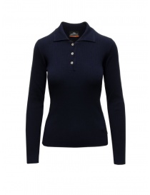 Womens t shirts online: Parajumpers Caris black pencil long sleeve ribbed polo shirt