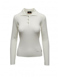 Womens t shirts online: Parajumpers Caris white long sleeve ribbed polo shirt