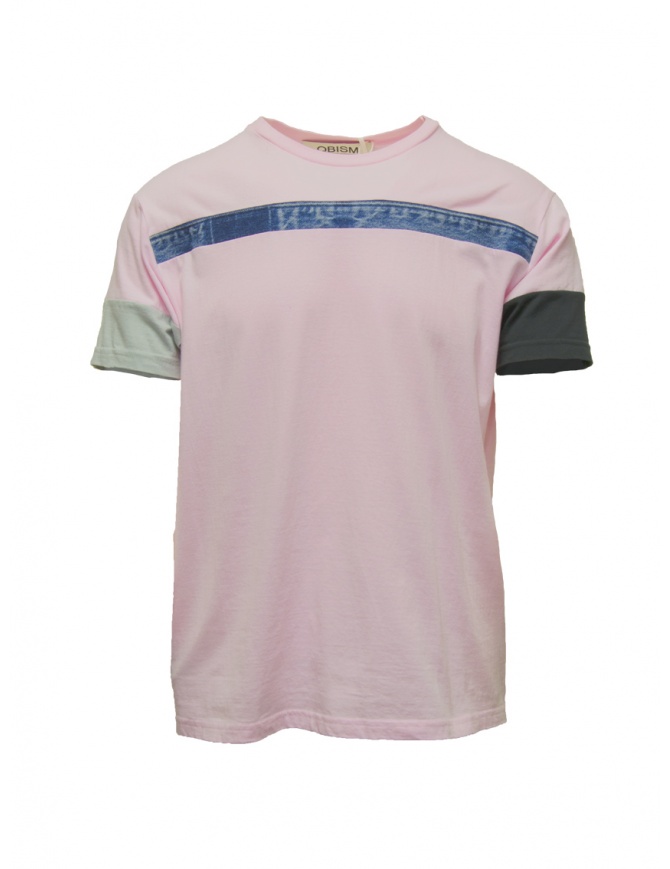 QBISM Pink T-shirt with blue denim front band STYLE 20 PINK mens t shirts online shopping
